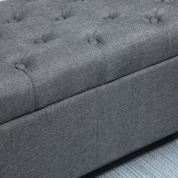 Säilytysrahi penkki puujaloin, pellavamainen polyesteri, 100 x 40 x 44 cm, tummanharmaa