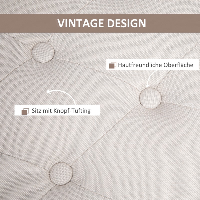 Säilytyspenkki olohuoneeseen ja eteiseen, pellavapintainen verhoilu, puujalat, 100x40x44 cm, cremevalkoinen