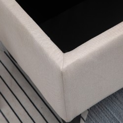 Säilytyspenkki olohuoneeseen ja eteiseen, pellavapintainen verhoilu, puujalat, 100x40x44 cm, cremevalkoinen