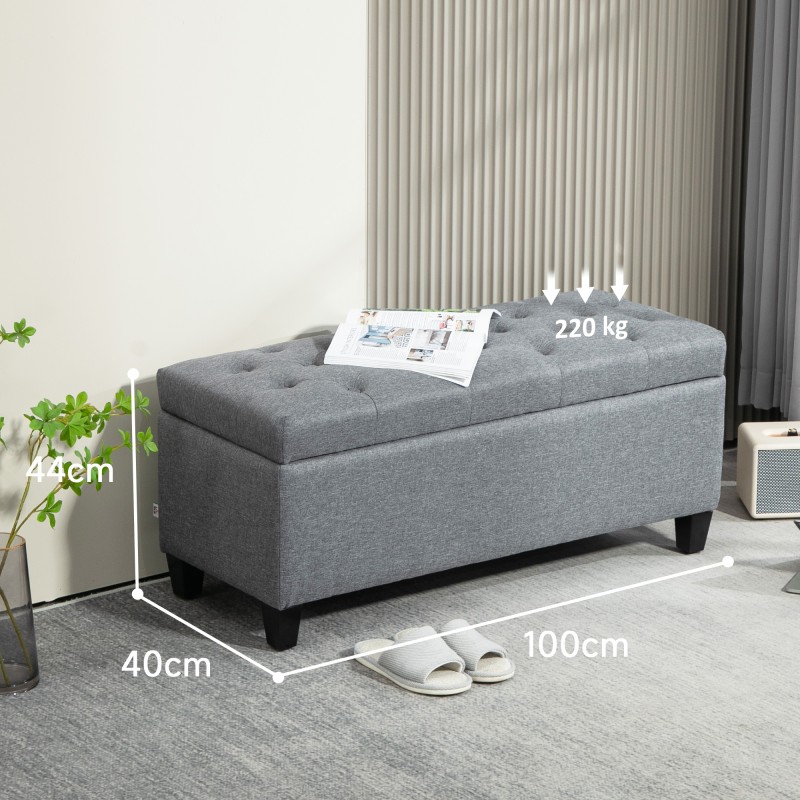 Säilytyspenkki eteiseen, polyesteri ja kautsupuu, 100 x 40 x 44 cm, vaaleanharmaa