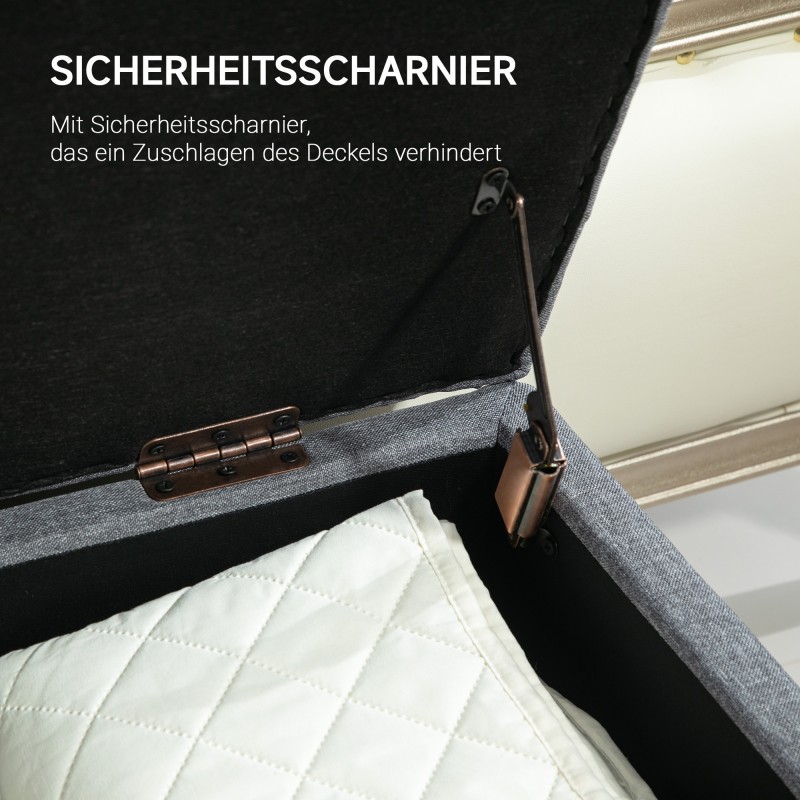 Säilytyspenkki eteiseen, polyesteri ja kautsupuu, 100 x 40 x 44 cm, vaaleanharmaa