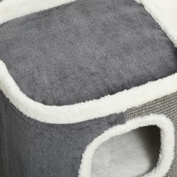 Kissan raapimistolppa ja -torni 3 tasoa lastulevyä sisal samettimainen verhoilu 40 x 40 x 74 cm harmaa/valkoinen