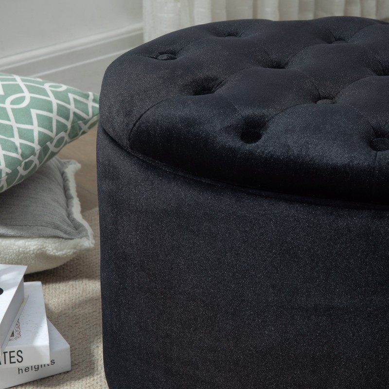 Säilytysrahi samettipäällysteinen ovaali 71 x 52 x 42 cm musta