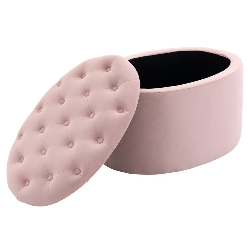 Säilytyspenkki samettipintainen ovaali 71 x 52 x 42 cm vaaleanpunainen