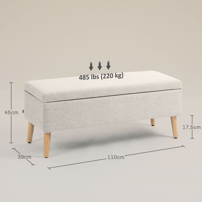 Säilytyspenkki eteiseen, puujalat, kantavuus 220 kg, 110x39x45 cm, beige