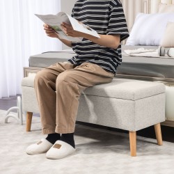 Säilytyspenkki eteiseen, puujalat, kantavuus 220 kg, 110x39x45 cm, beige