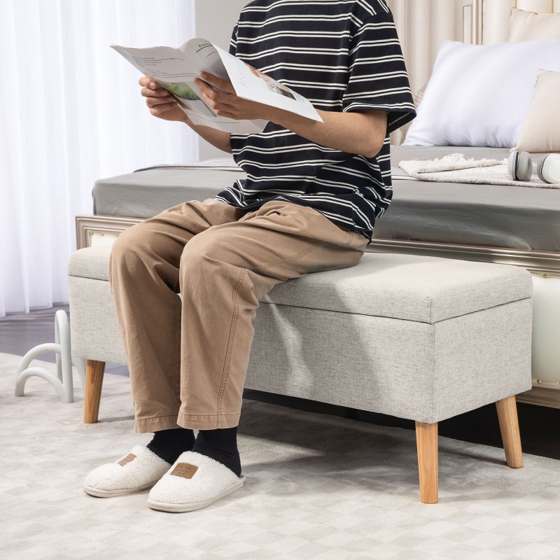 Säilytyspenkki eteiseen, puujalat, kantavuus 220 kg, 110x39x45 cm, beige