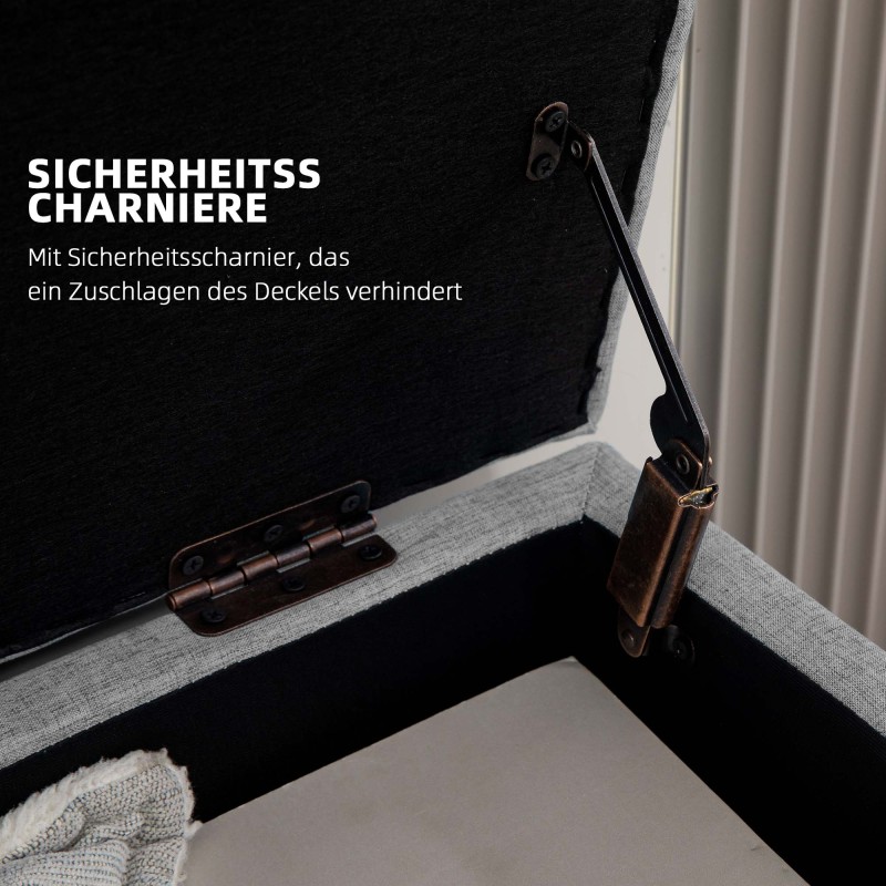 Säilytyspenkki eteiseen, polyesteri ja kumipuu, 110x39x45 cm, harmaa