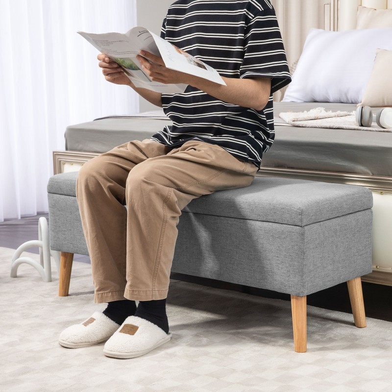 Säilytyspenkki eteiseen, polyesteri ja kumipuu, 110x39x45 cm, harmaa