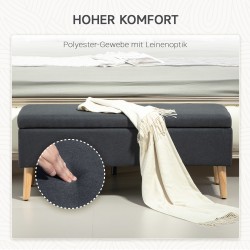 Säilytyspenkki makuuhuoneeseen kumipuujaloilla ja pellavaa muistuttavalla kankaalla 110 x 39 x 45 cm tummanharmaa