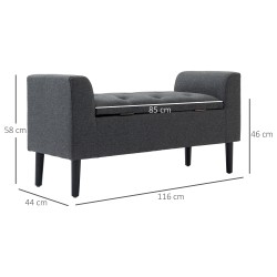 Säilytyspenkki olohuoneeseen ja makuuhuoneeseen, kangas, 116 x 44 x 58 cm, tummanharmaa