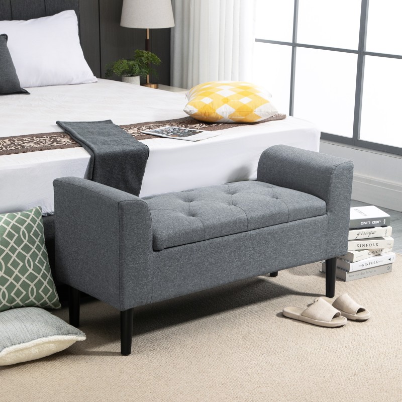 Säilytyspenkki ja istuin, polyesteri, kumipuu, 116 x 44 x 58 cm, vaaleanharmaa