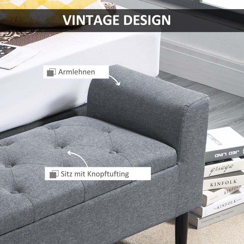 Säilytyspenkki ja istuin, polyesteri, kumipuu, 116 x 44 x 58 cm, vaaleanharmaa