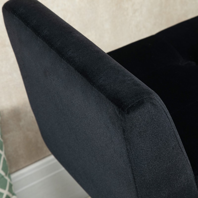 Säilytyspenkki käsinojilla olohuoneeseen/makuuhuoneeseen, samettipintainen, puujalat, 107 x 42 x 65 cm, musta