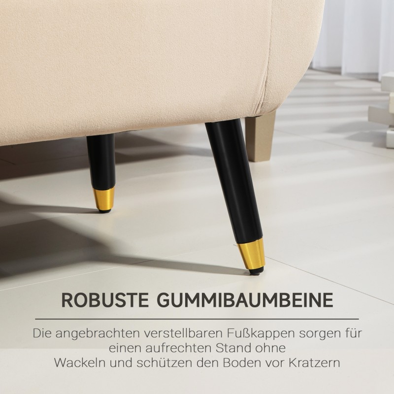 Säilytyspenkki käsinojilla, samettimainen polyesteri, kumipuujalat, 107 x 42 x 65 cm, beige