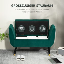 Säilytyspenkki käsinojilla, samettimainen polyesteri, 107 x 42 x 65 cm, vihreä