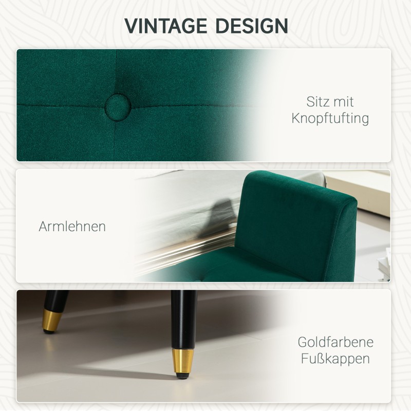 Säilytyspenkki käsinojilla, samettimainen polyesteri, 107 x 42 x 65 cm, vihreä