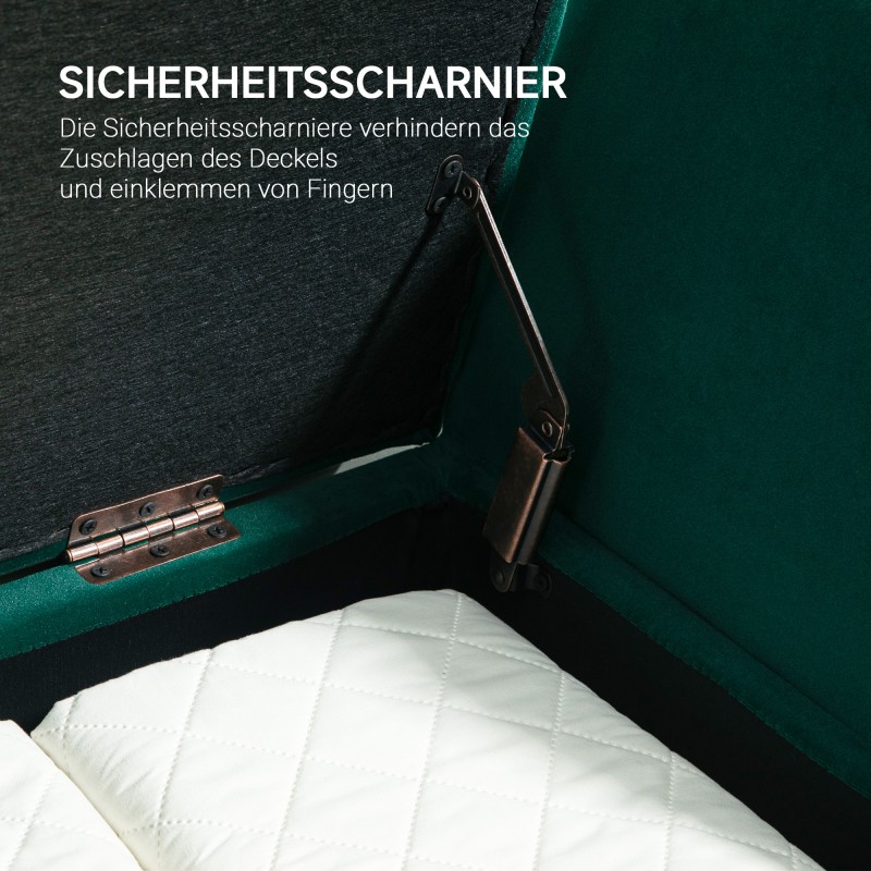 Säilytyspenkki käsinojilla, samettimainen polyesteri, 107 x 42 x 65 cm, vihreä