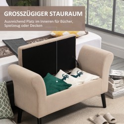 Säilytyspenkki käsinojilla, samettimainen polyesteri, 111,5 x 41 x 65 cm, beige