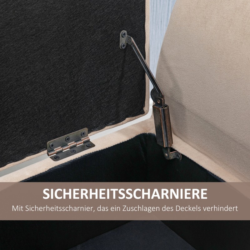 Säilytyspenkki käsinojilla, samettimainen polyesteri, 111,5 x 41 x 65 cm, beige