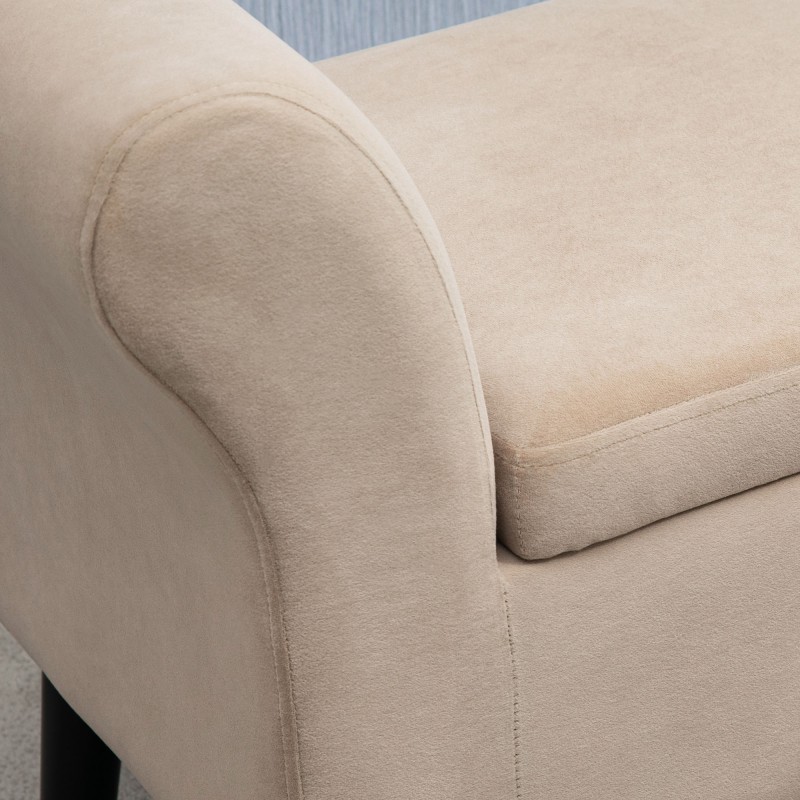 Säilytyspenkki käsinojilla, samettimainen polyesteri, 111,5 x 41 x 65 cm, beige