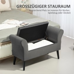 Säilytysrahi käsinojilla, samettimainen polyesteri, 111,5 x 41 x 65 cm, tummanharmaa