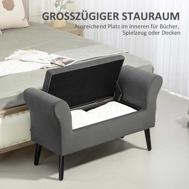 Säilytysrahi käsinojilla, samettimainen polyesteri, 111,5 x 41 x 65 cm, tummanharmaa