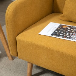 2-istuttava samettipintainen sohva pieniin tiloihin, koristetyynyillä, keltainen 130 x 70 x 80 cm