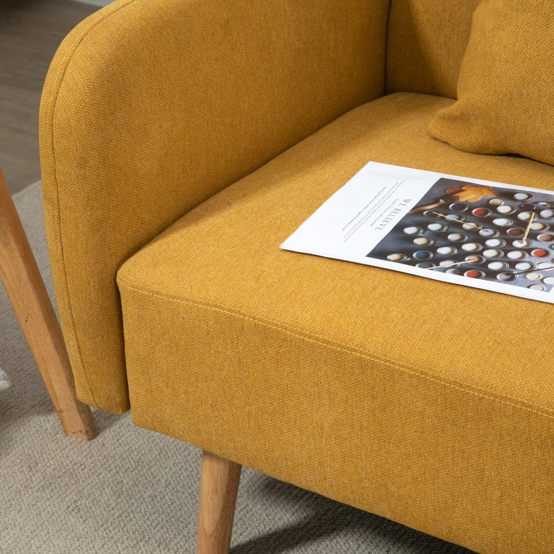 2-istuttava samettipintainen sohva pieniin tiloihin, koristetyynyillä, keltainen 130 x 70 x 80 cm