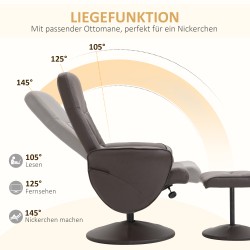 Lepotuoli jalkarahilla, keinonahkaa, kääntyvä ja kallistuva selkänoja, ruskea