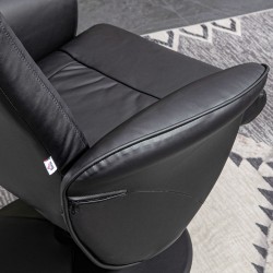 Lepotuoli ja jalkarahi setti, keinonahka, säädettävä selkänoja, 2-osainen, musta