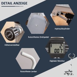 Sivuaskeltava stepperi kotiin, metallia ja ABS-muovia, säädettävä ohjaustanko ja LCD-näyttö, valkoinen/harmaa