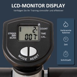 Sivuaskeltava stepperi kotiin, metallia ja ABS-muovia, säädettävä ohjaustanko ja LCD-näyttö, valkoinen/harmaa