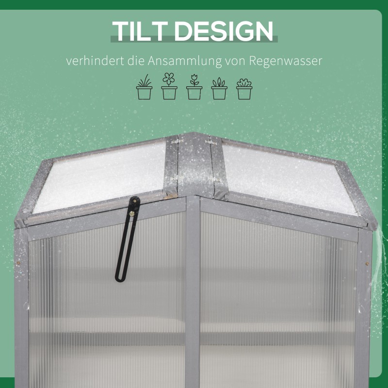 Kasvilava pienkasvihuone mäntypuu ja polykarbonaatti 90 x 80 x 58 cm vaaleanharmaa