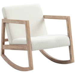 Keinutuoli olohuoneeseen puurunko kautsupuuta pehmustettu teddyfleece 60 x 81 x 71 cm cremevalkoinen