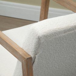 Keinutuoli olohuoneeseen, puurunko kautsupuuta, pehmustettu teddyfleece, 60 x 81 x 71 cm, cremevalkoinen