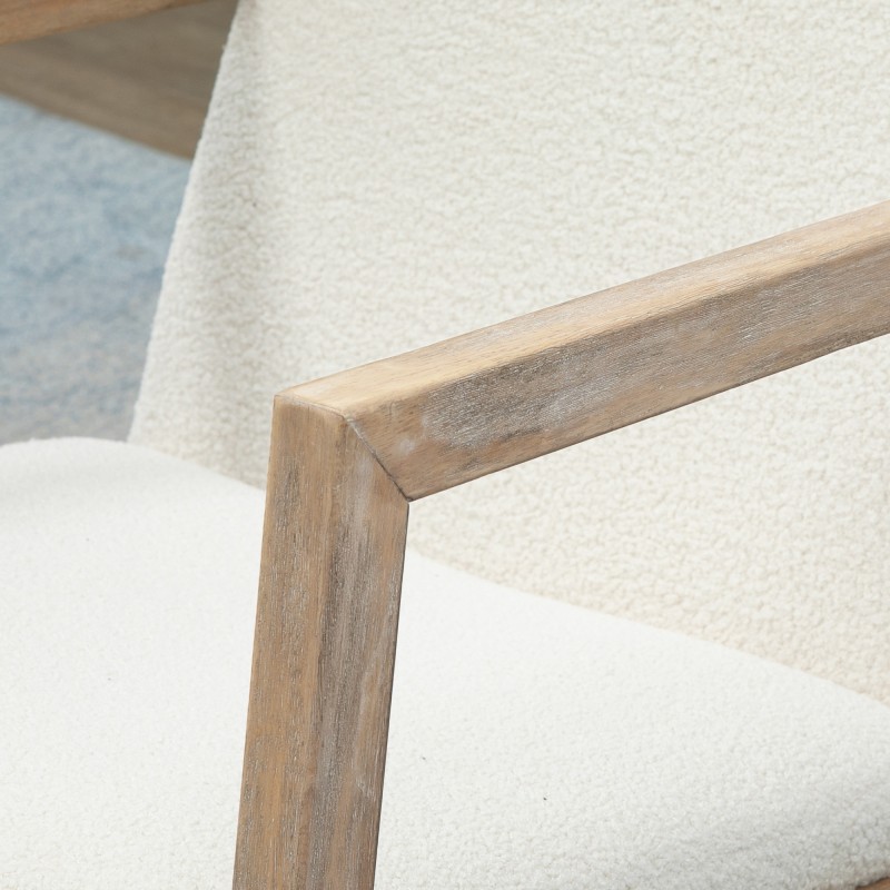 Keinutuoli olohuoneeseen, puurunko kautsupuuta, pehmustettu teddyfleece, 60 x 81 x 71 cm, cremevalkoinen