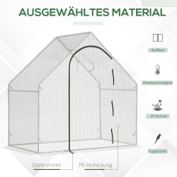 Kasviteltta käveltävä teräsrunko PE-peite 180 x 100 x 168 cm valkoinen