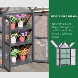 Kasvikaappi 3 tasoa puurunko polykarbonaatti ulkokäyttöön 70,5 x 42 x 132 cm harmaa