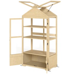 Kasvihuone hyllyillä ja kattoluukuilla puurunko ja akryyliseinät 100 x 56 5 x 178 cm luonnonpuu