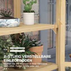 Kasvihuone hyllyillä ja kattoluukuilla, puurunko ja akryyliseinät, 100 x 56,5 x 178 cm, luonnonpuu