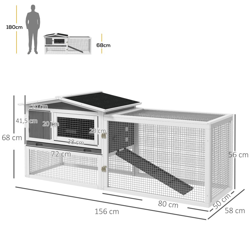 Ulkokaninkoti 1–2 kanille kuusipuuta asfalttikatolla 156 x 58 x 68 cm vaaleanharmaa