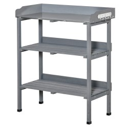 Istutuspöytä puutarhaan kuusipuuta metallipinnalla 76 x 37 x 89 cm harmaa