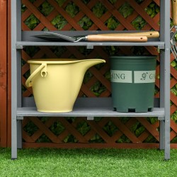 Istutuspöytä puutarhaan kuusipuuta metallipinnalla 76 x 37 x 89 cm harmaa