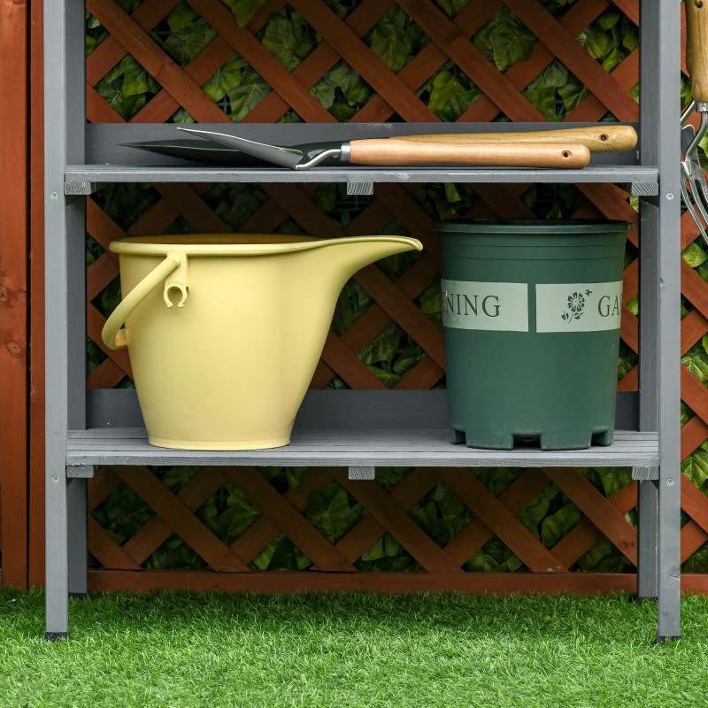 Istutuspöytä puutarhaan kuusipuuta metallipinnalla 76 x 37 x 89 cm harmaa