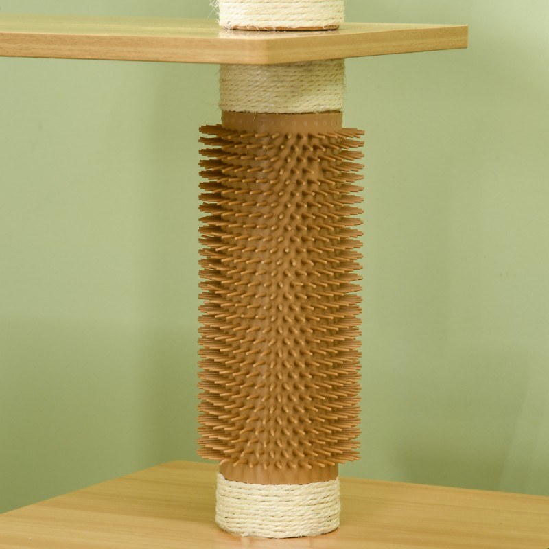 Kissan kiipeily- ja raapimispuu kissanmajalla, sisalraapimapylväät, 59,5 x 39,5 x 114 cm, tammi/kermanvärinen