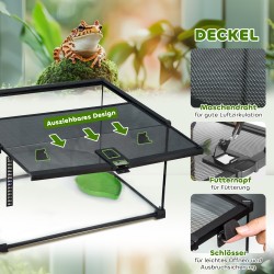 Matelija- ja hyönteisterraario lasi/metalli 50 x 30 x 25 cm musta, lämpömittarilla ja juoma-astialla