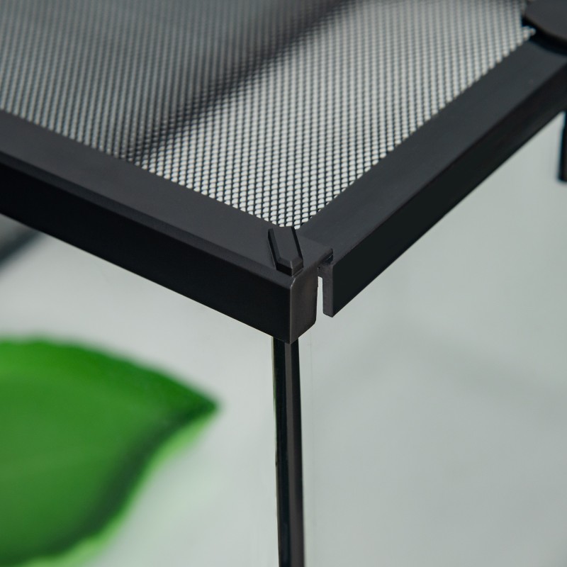 Matelija- ja hyönteisterraario lasi/metalli 50 x 30 x 25 cm musta, lämpömittarilla ja juoma-astialla