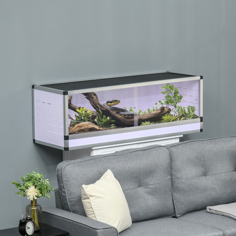 Verkkoterraario matelijoille ja sammakkoeläimille alumiinia 120 x 40 x 40 cm valkoinen/hopea/musta