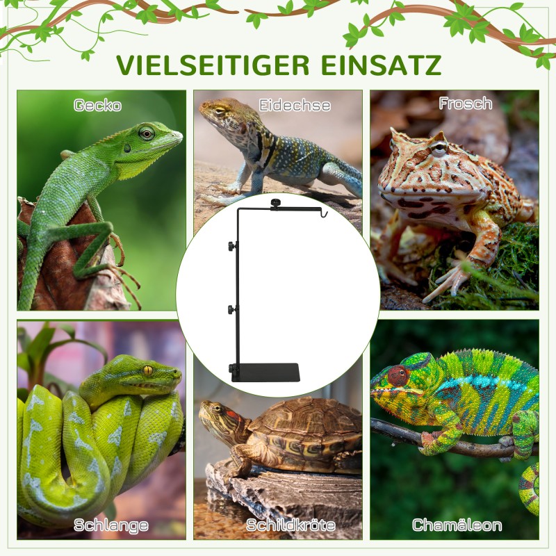 Lämpölampputeline terraarioon matelijoille ja sammakkoeläimille, säädettävä teräs 40x15x95 cm, musta